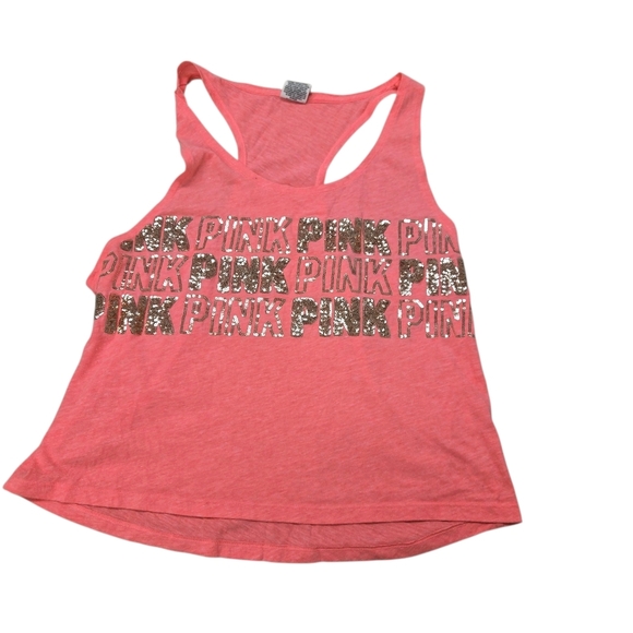 Victoria's Secret PINK Sequin Neon Coral Racerback Tank Top Large 2015 - Picture 1 of 5